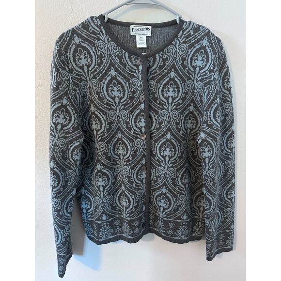 Pendleton Sweaters - Pendleton Medium 100% Merino Wool Cardigan Gray Blue Button Front Sweater